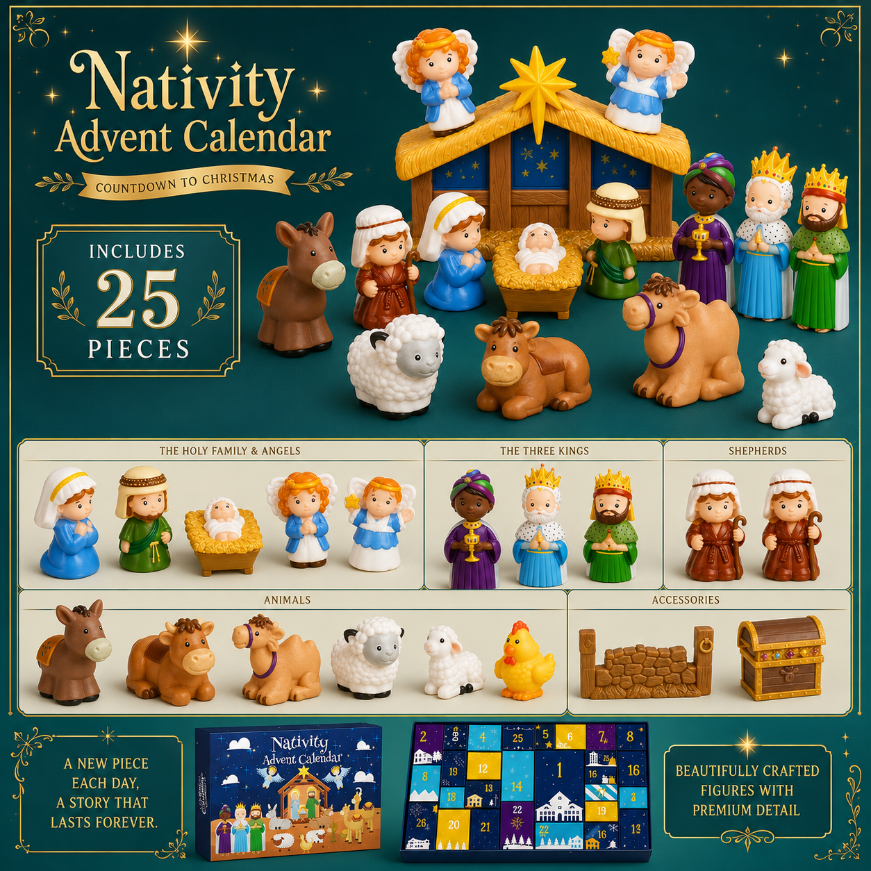 2026 Nativity Advent Calendar – 25-Piece Christmas Story Set for Kids