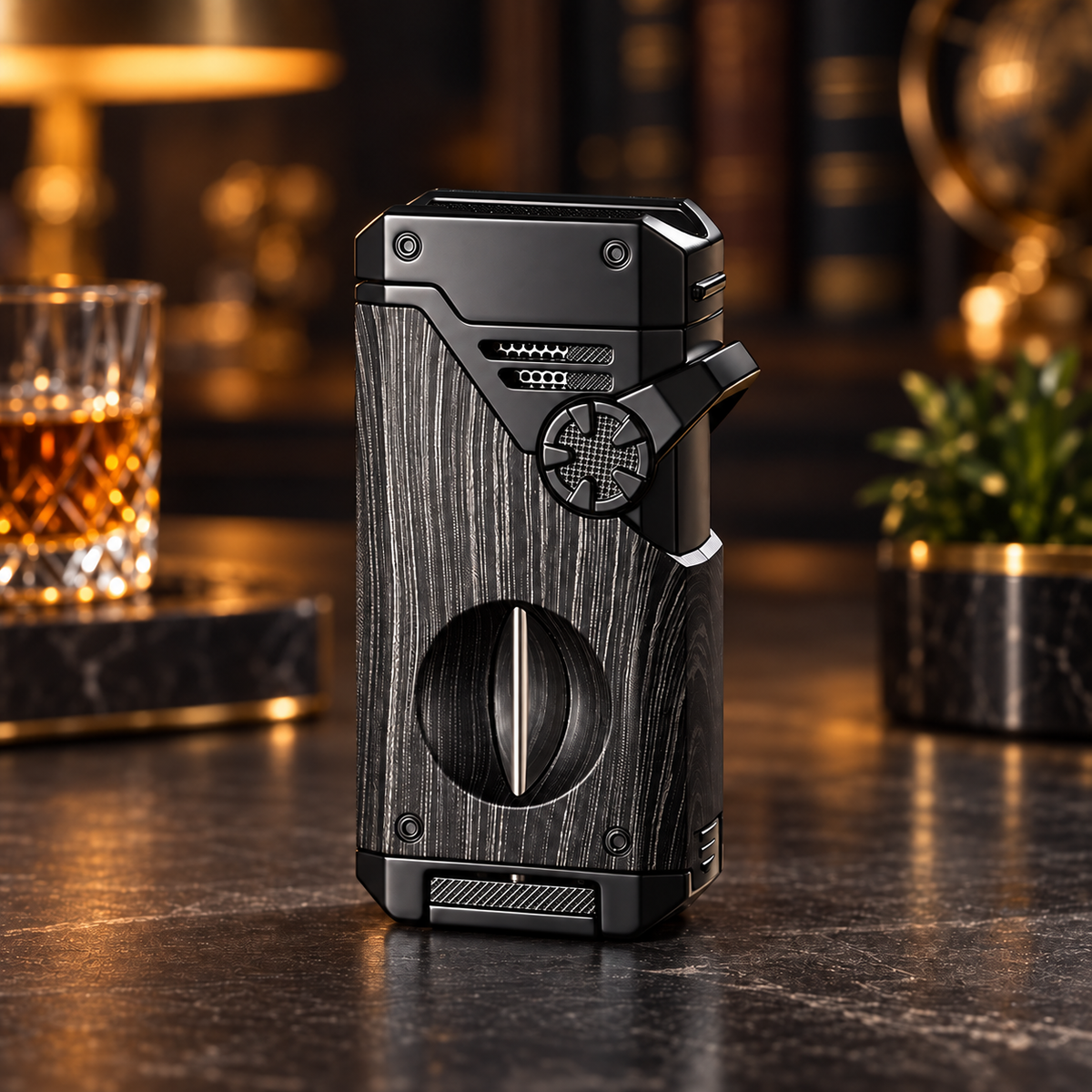 Vintage-inspired luxury refillable lighter in a dark gray finish