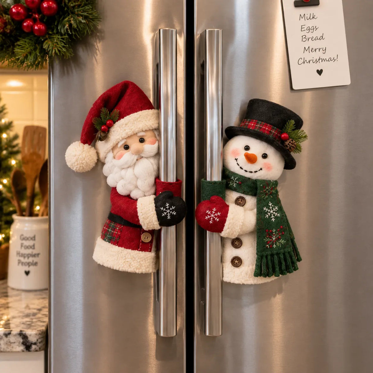 ☃️🎅 Christmas Santa & Snowman Handle Huggers – Set of 2
