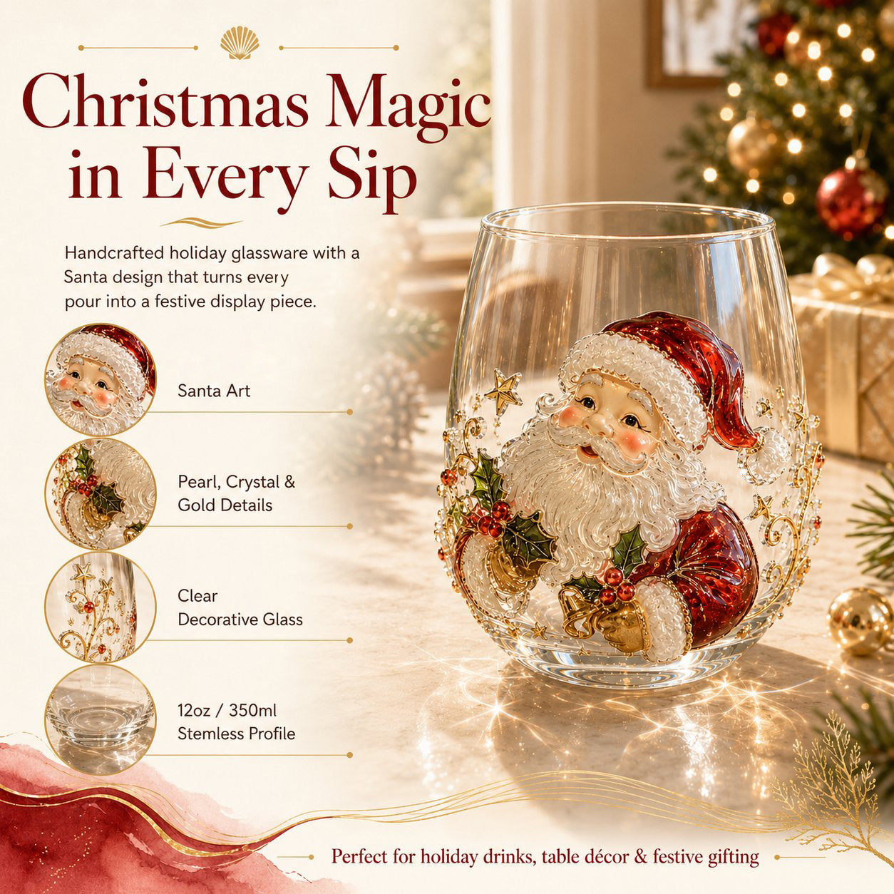 🎄✨ Christmas Glass Art Cup | Luxury Holiday Glassware for Drinks, Decor & Christmas Gifts 🎁
