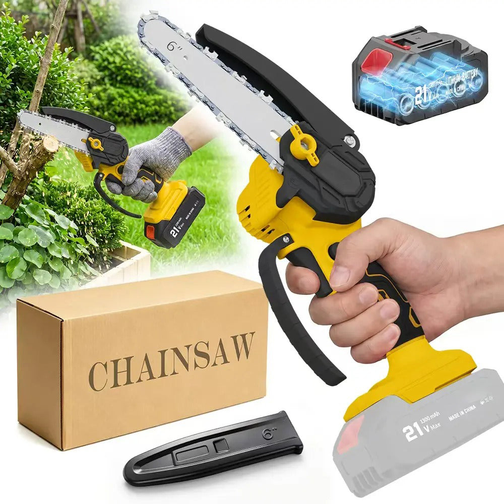 6-Inch Cordless Mini Chainsaw | One-Hand Electric Wood Cutter for Garden & Yard