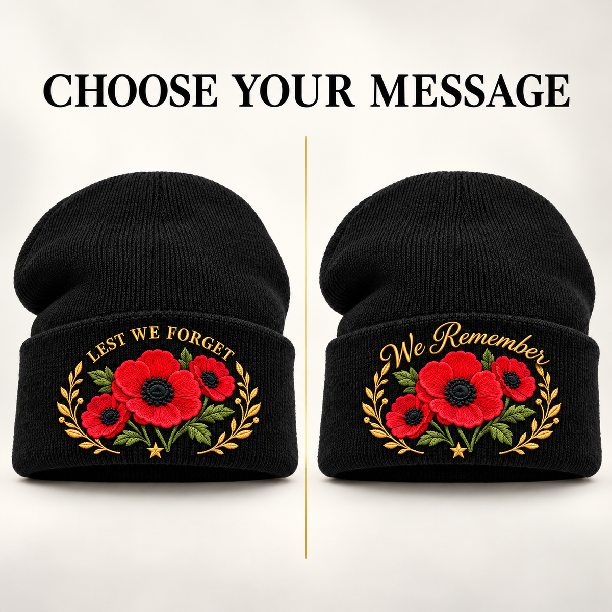 "Lest We Forget" Poppy Embroidered Beanie