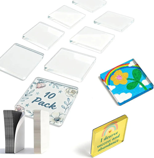 🎞✂ 10 Pack  2" x 2" Clear Acrylic DIY Fridge Magnet Set with Adhesive Backing – Square Magnetic Photo Frames with Stunning 3D Effect 💕