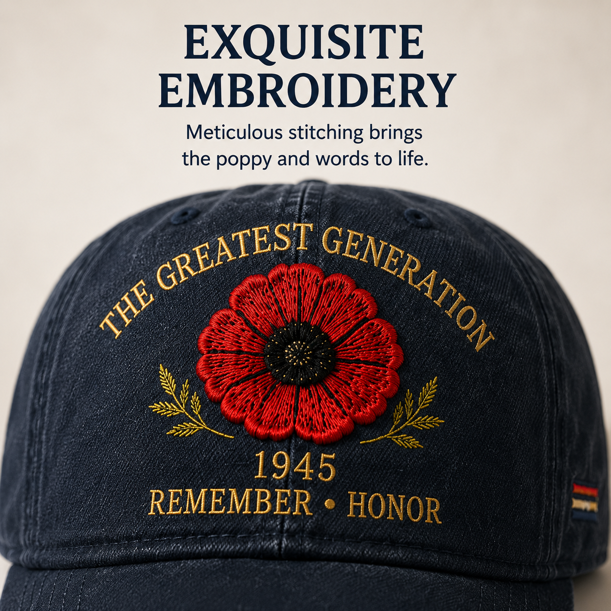 🎁 The Greatest Generation 1945 Memorial Poppy Cap – Remember & Honor