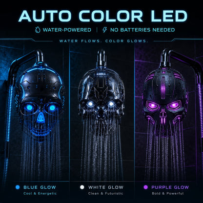 💀Cyber Mecha Skull Color Changing LED Pressure Boost Shower Head