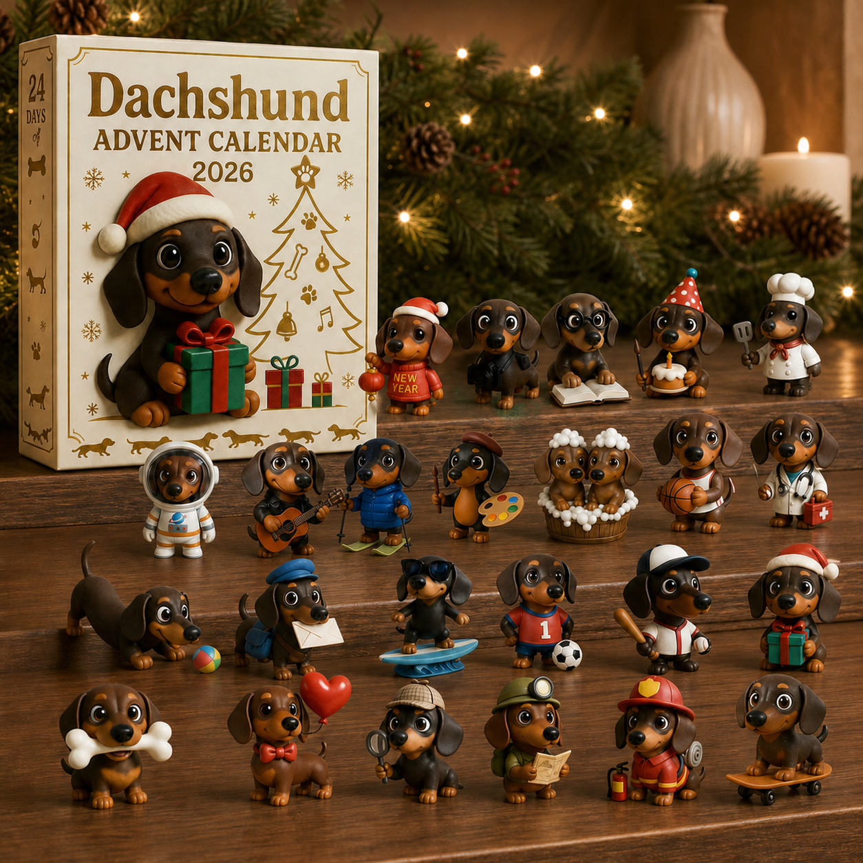 Complete collection of 24 dachshund advent calendar characters