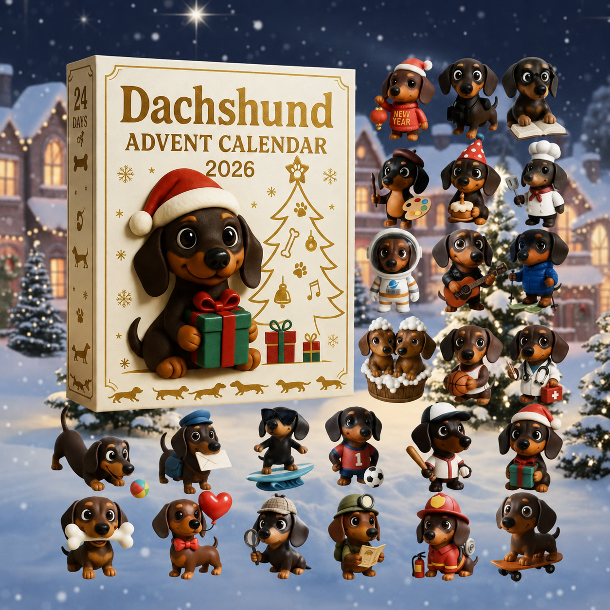 2026 Dachshund Advent Calendar with its dachshund character collection