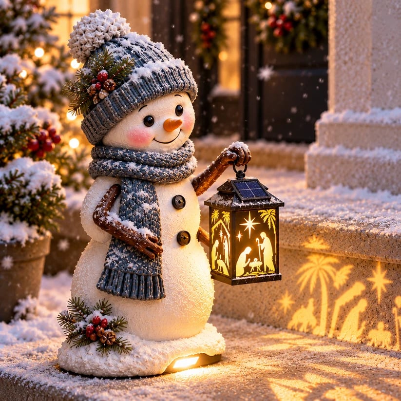 Snowman Nativity Glow lantern close-up