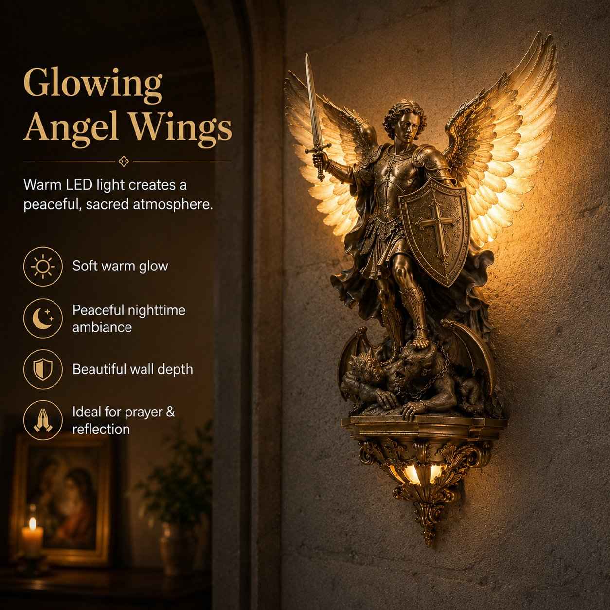 Divine Archangel Wall Light | Protection & Faith Decor