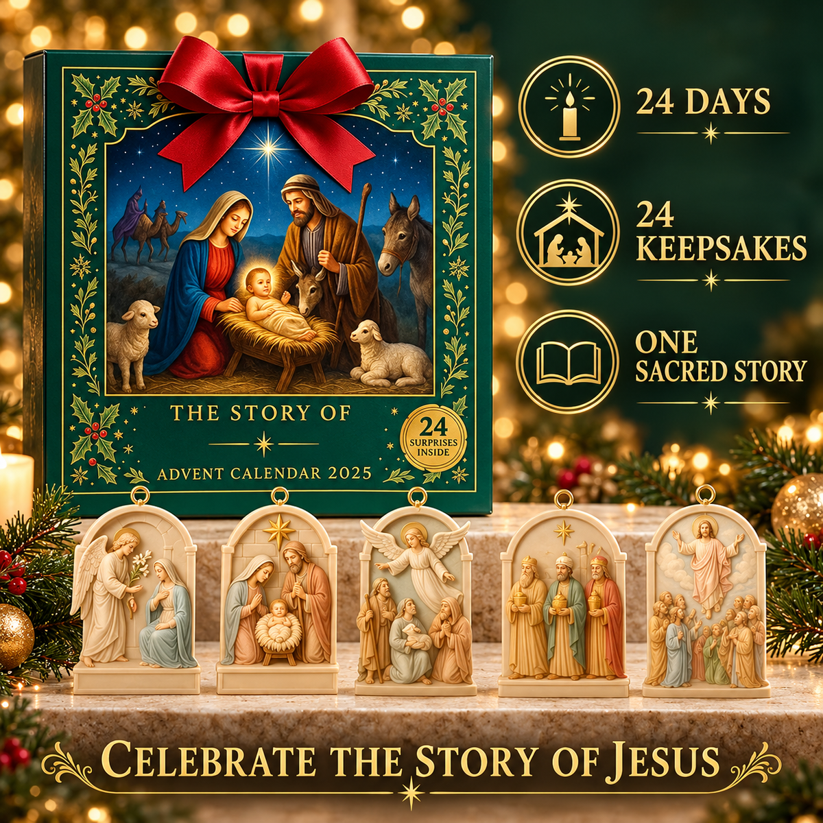 2026 Story of Jesus – 24 Days of Faith & Wonder Advent Calendar with 24 Unique Biblical Scene Miniatures, Christian Christmas Collectible Gift