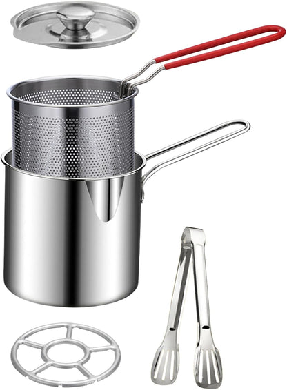 2026 🍟 Personal Mini Deep Fryer Set – Stainless Steel Pot with Lift-Out Draining Basket & Food Tongs