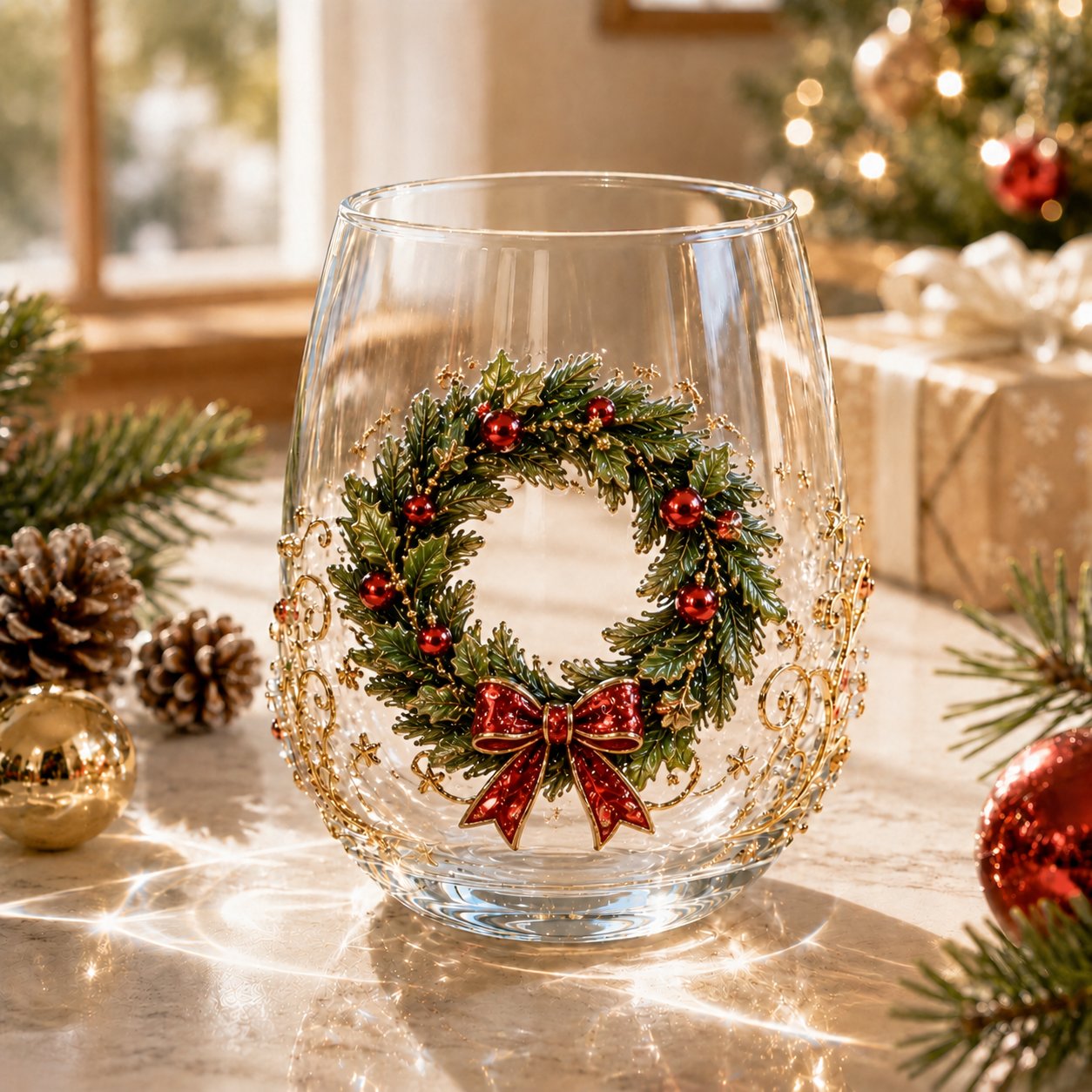 🎄✨ Christmas Glass Art Cup | Luxury Holiday Glassware for Drinks, Decor & Christmas Gifts 🎁