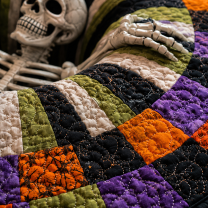 🎃 3D Skeleton Vortex Quilted Round Halloween Rug