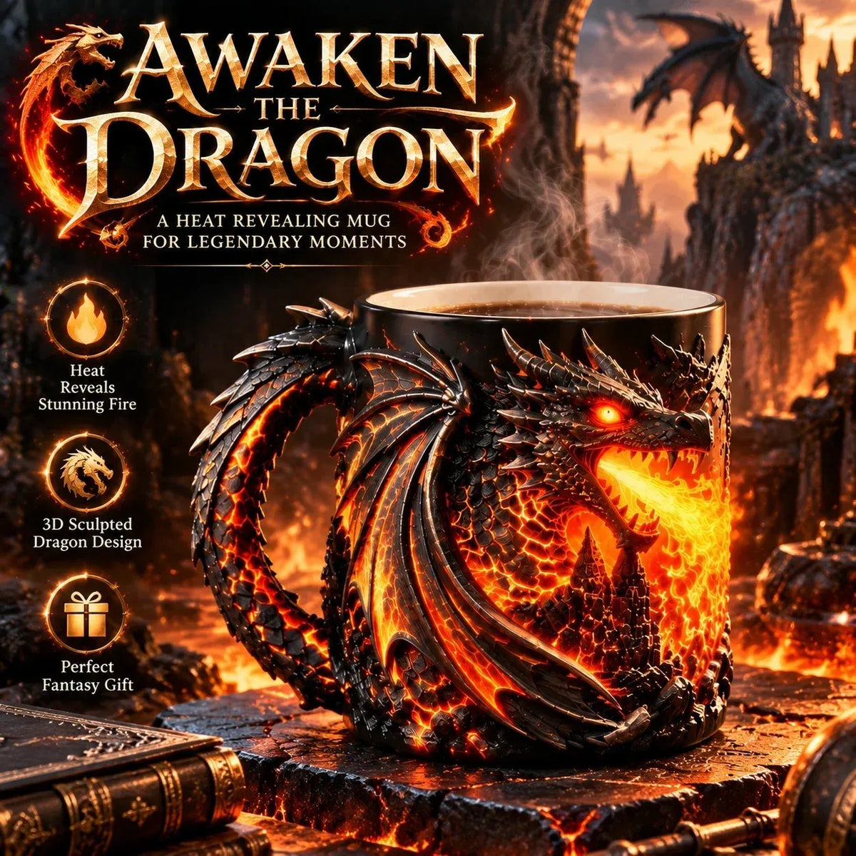 🔥 Ultimo giorno: SCONTO DEL 50% 🐉 Tazza magica 3D 'Dragonfire' con effetto termico | Versa una bevanda calda. Risveglia il drago.🔥