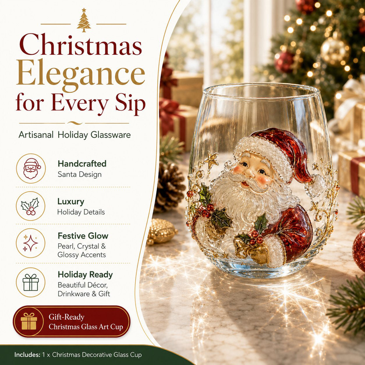 🎄✨ Christmas Glass Art Cup | Luxury Holiday Glassware for Drinks, Decor & Christmas Gifts 🎁