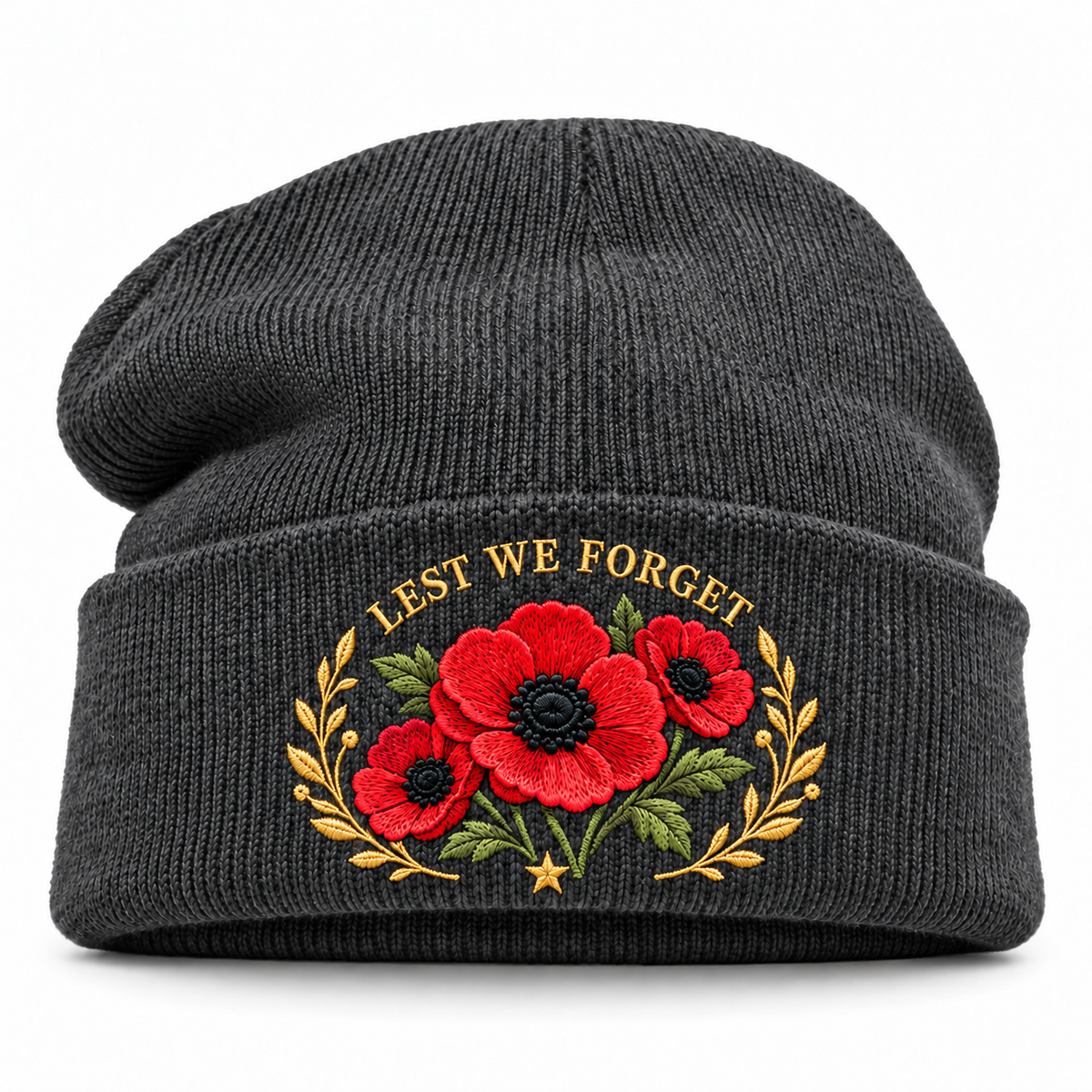"Lest We Forget" Poppy Embroidered Beanie