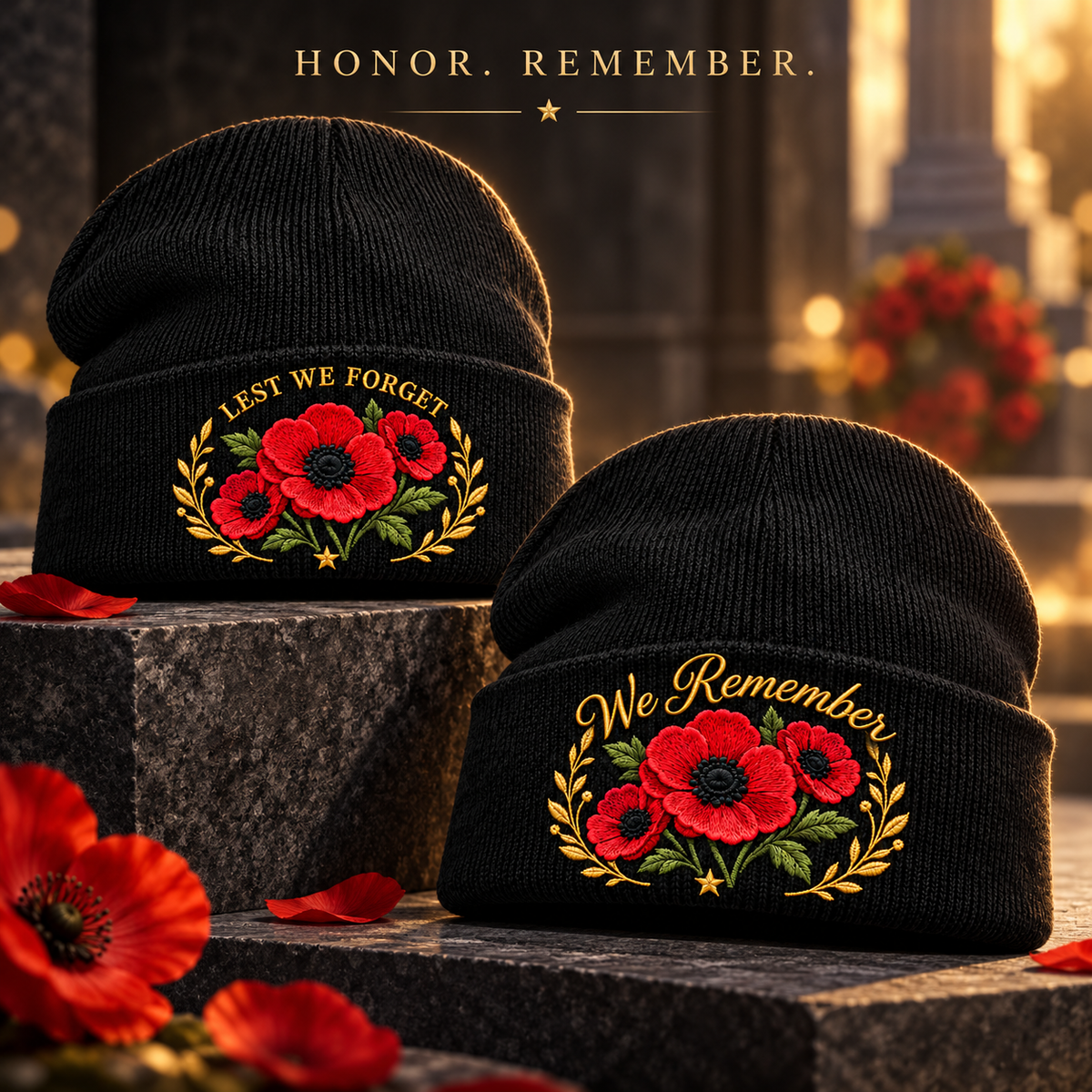 "Lest We Forget" Poppy Embroidered Beanie