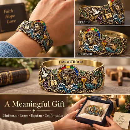 ⭐Faith Inspired Jesus Cuff Bracelet | Antique Brass With Scripture Message