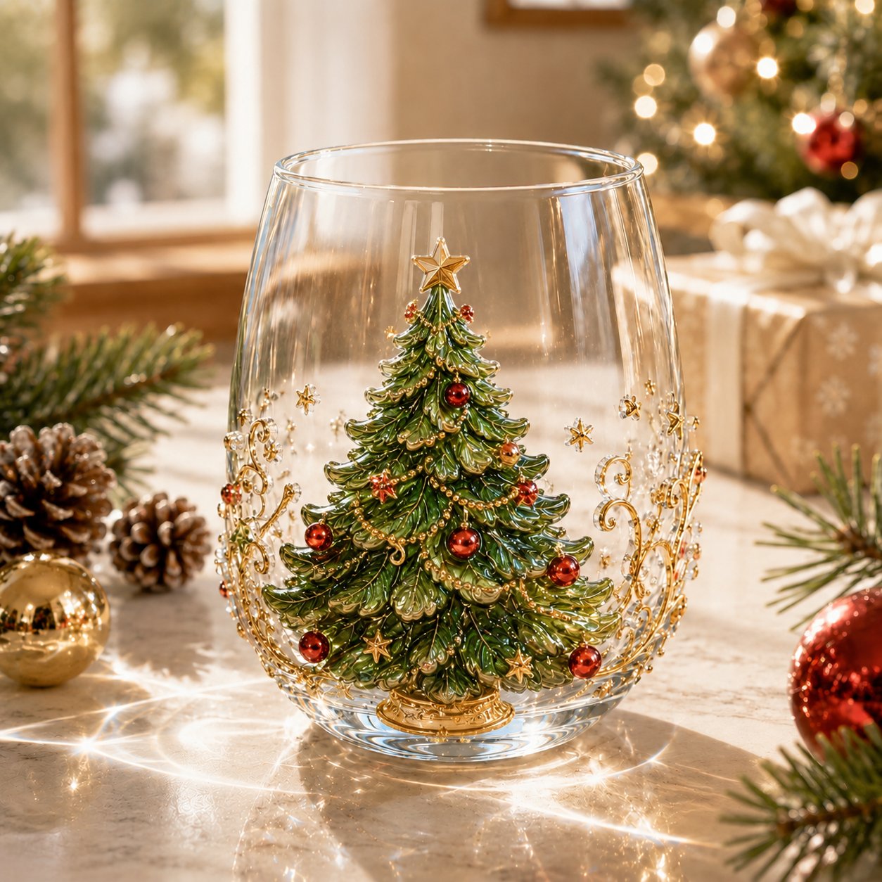 🎄✨ Christmas Glass Art Cup | Luxury Holiday Glassware for Drinks, Decor & Christmas Gifts 🎁