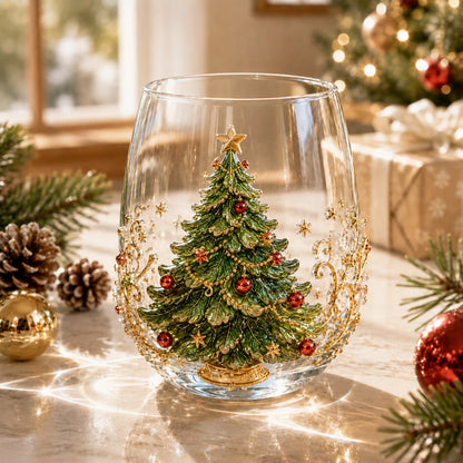 🎄✨ Christmas Glass Art Cup | Luxury Holiday Glassware for Drinks, Decor & Christmas Gifts 🎁