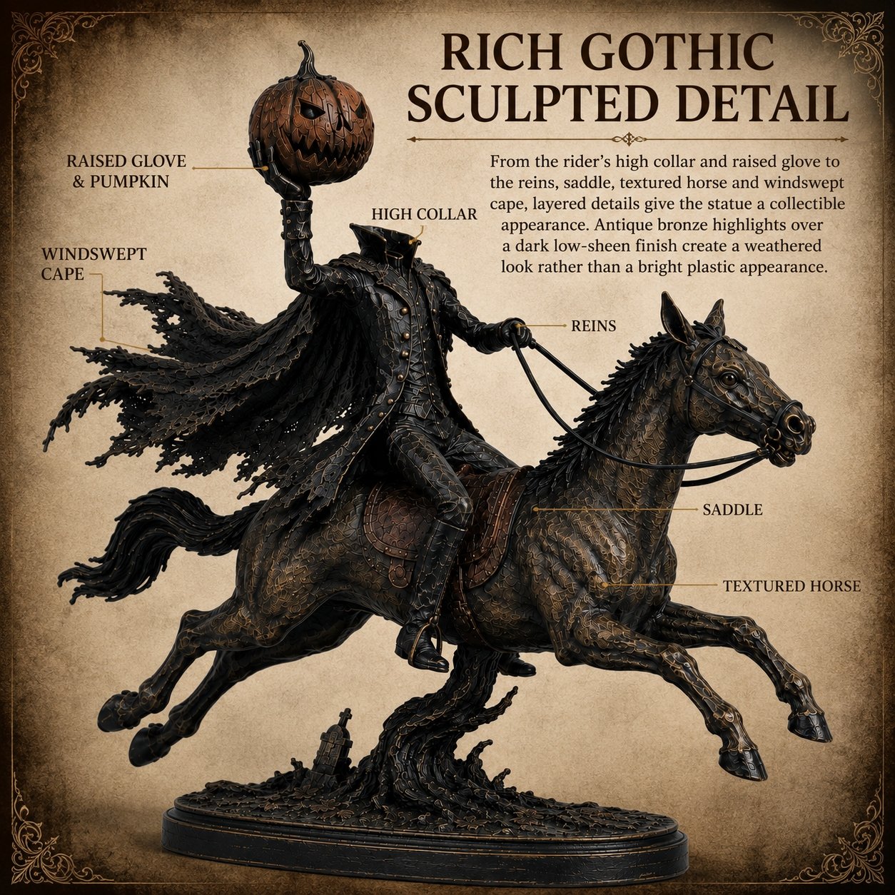 🎃🏇 Midnight Chase Headless Horseman Statue