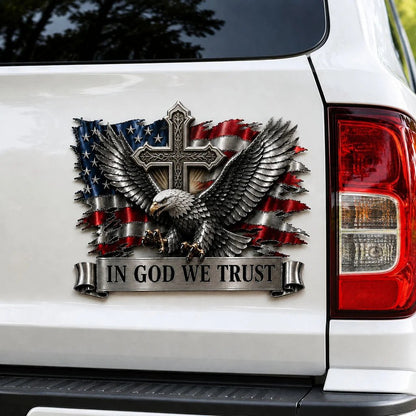 🦅 In God We Trust Bald Eagle Car Emblem | American Flag Faith Badge For Proud Patriots