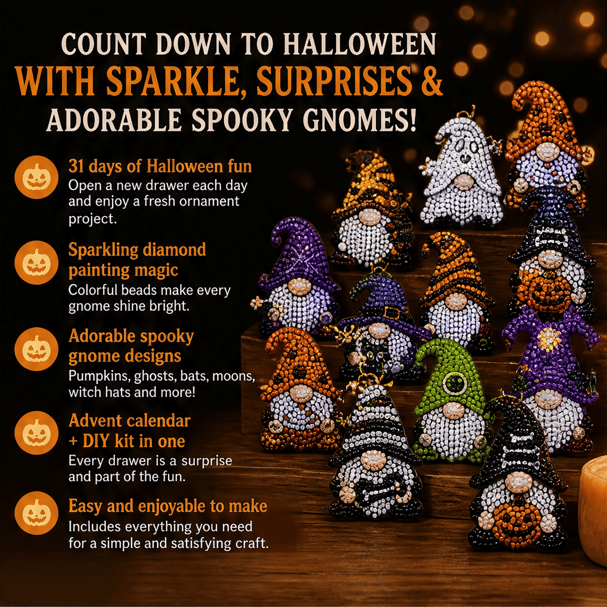 🔥HOT SALE 49% OFF - 🎃✨ 31 Days of Gnome Surprises Halloween Diamond Painting Advent Calendar