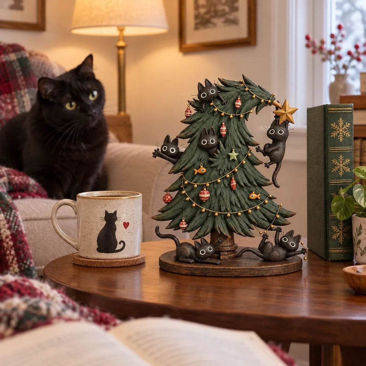🎄🐱 Cute Black Cat Christmas Tree Decor