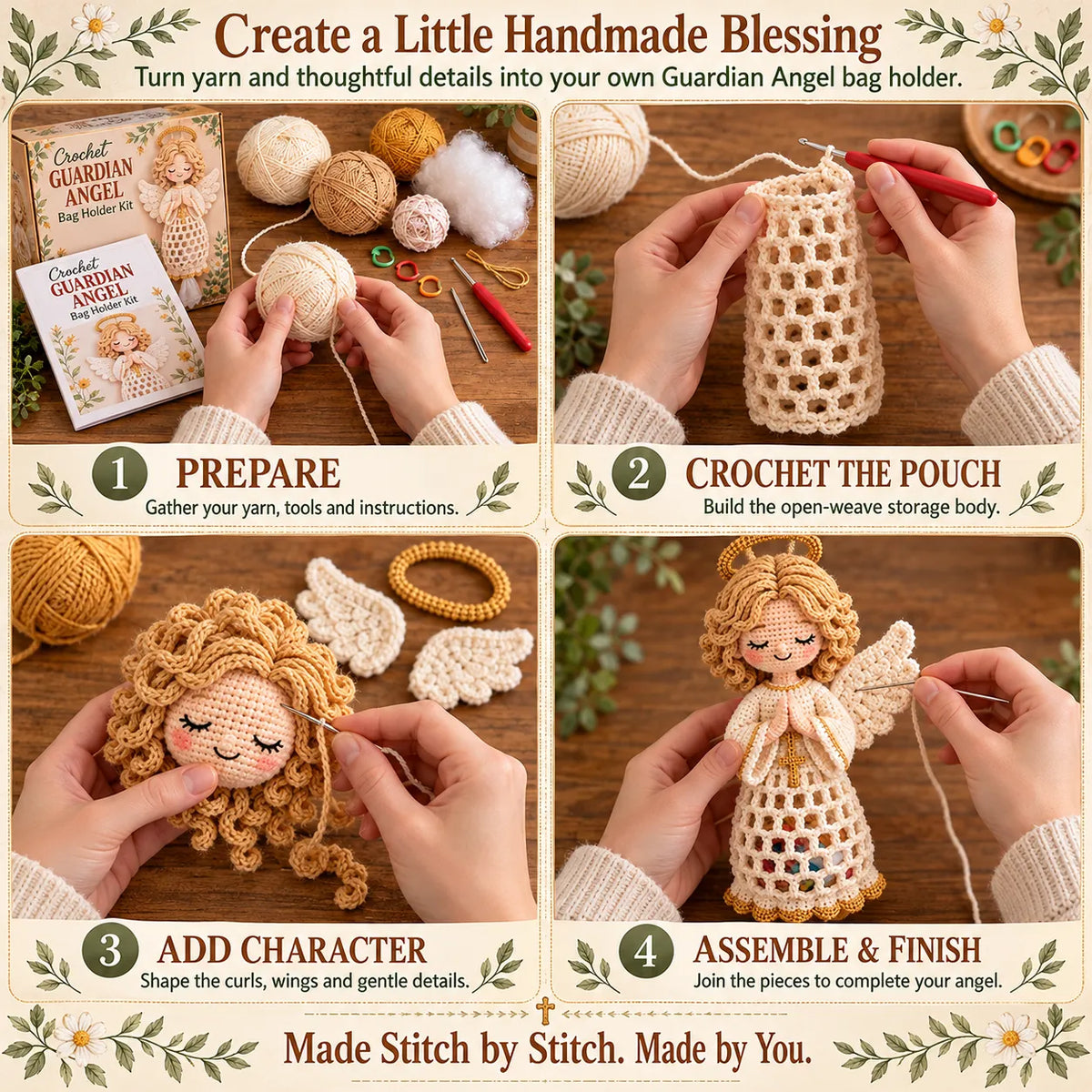 🧶 Beginner-Friendly Blessed Home Crochet Bag Holder DIY Kit | 4 Faith-Inspired Designs with Yarn, Tools & Guide Included ✝️