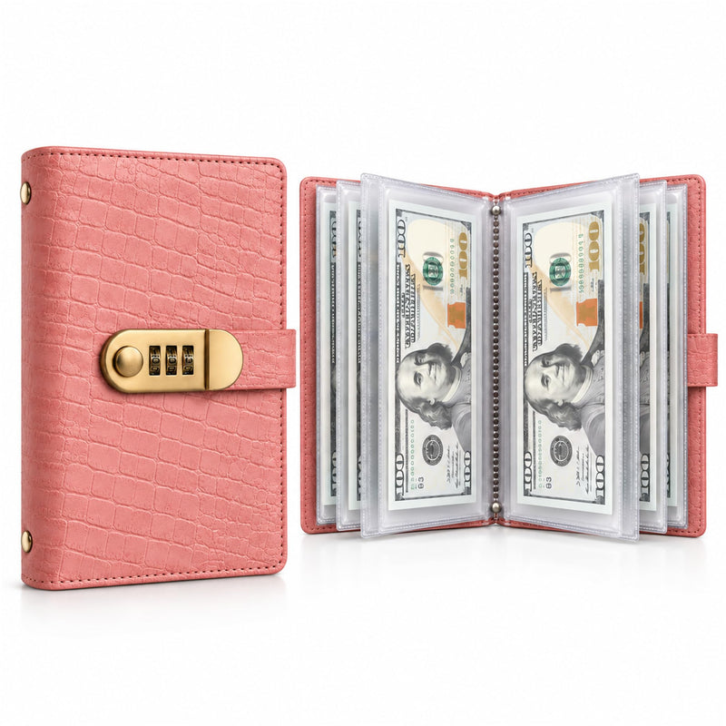 Pink lockable cash savings binder