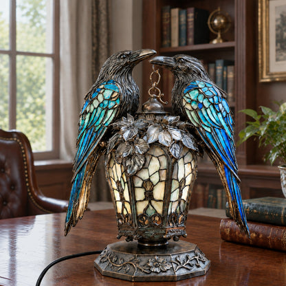 Gothic Stained-Glass Raven Lantern