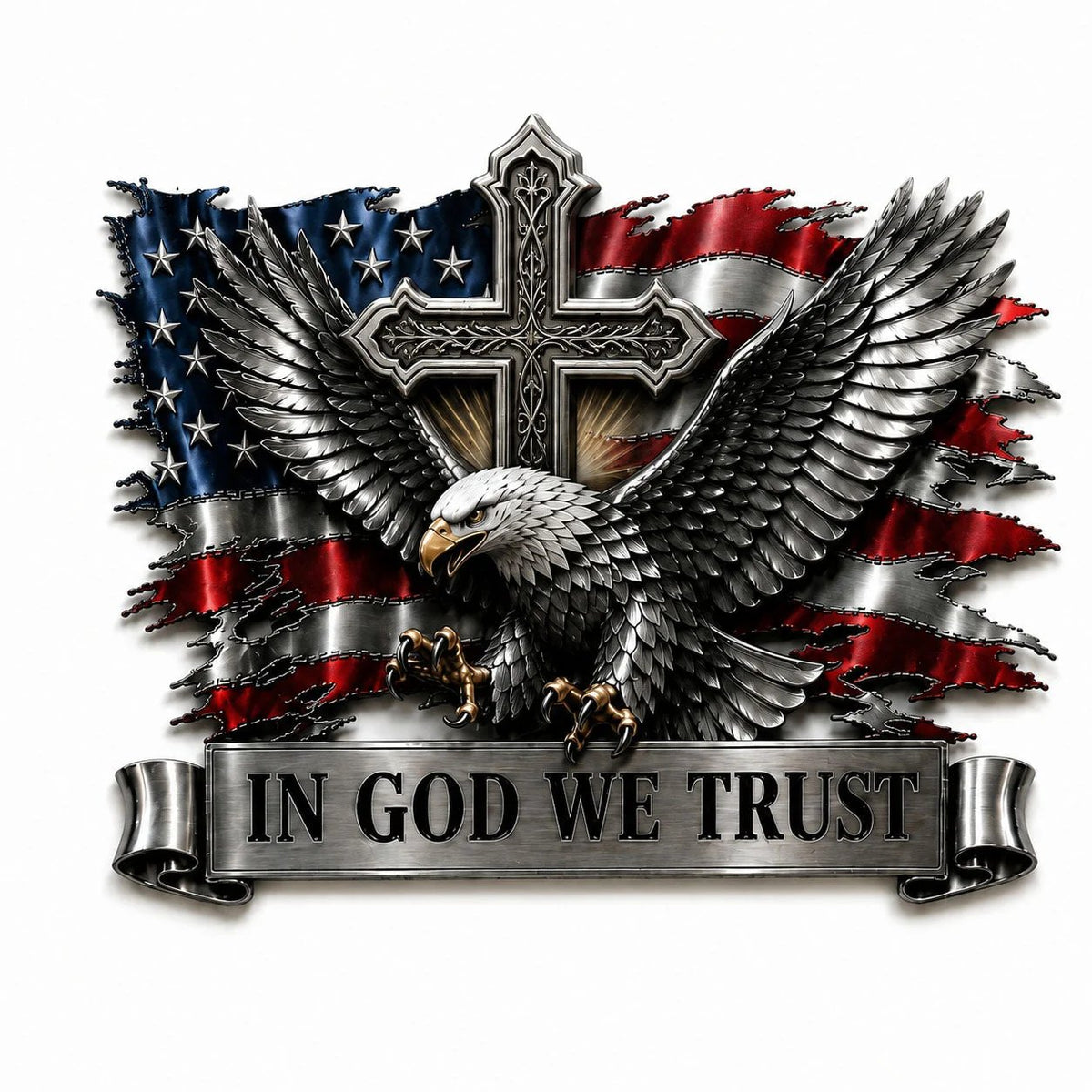 🦅 In God We Trust Bald Eagle Car Emblem | American Flag Faith Badge For Proud Patriots