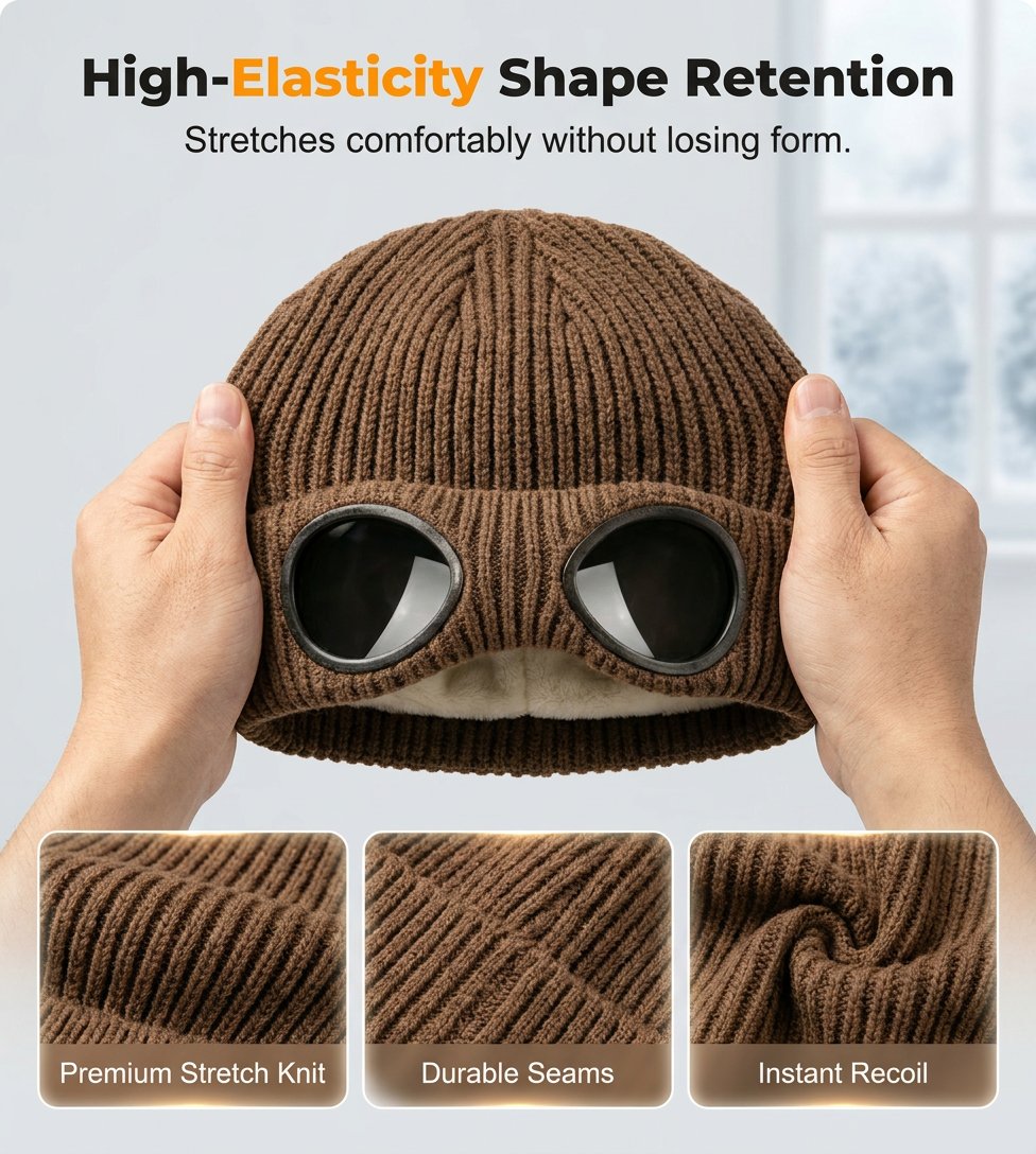 🌬️ Windproof Winter Beanie With Goggles, Warm Knit Hat for Outdoors