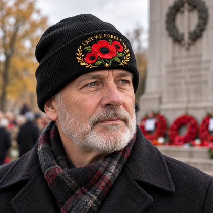 "Lest We Forget" Poppy Embroidered Beanie
