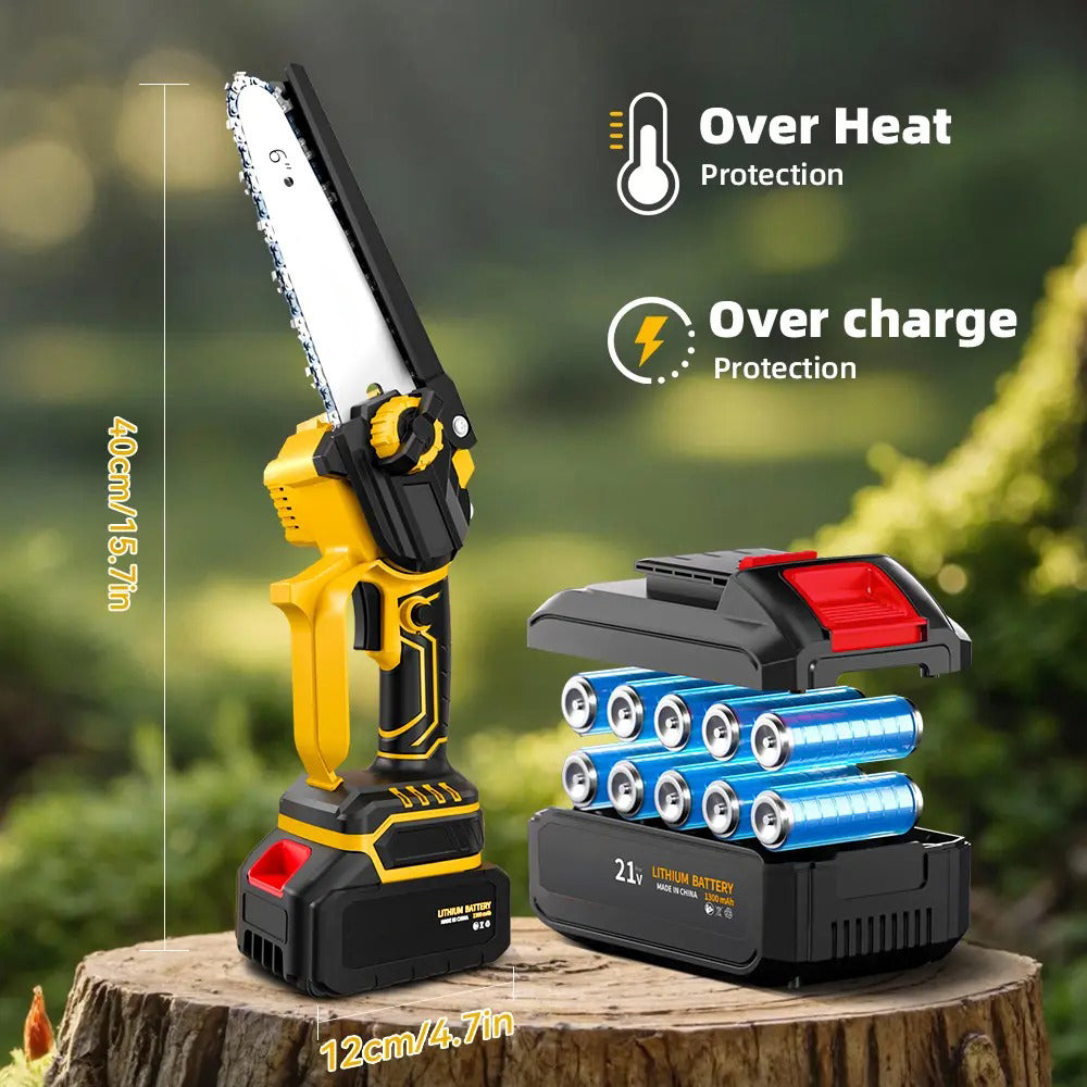 6-Inch Cordless Mini Chainsaw | One-Hand Electric Wood Cutter for Garden & Yard