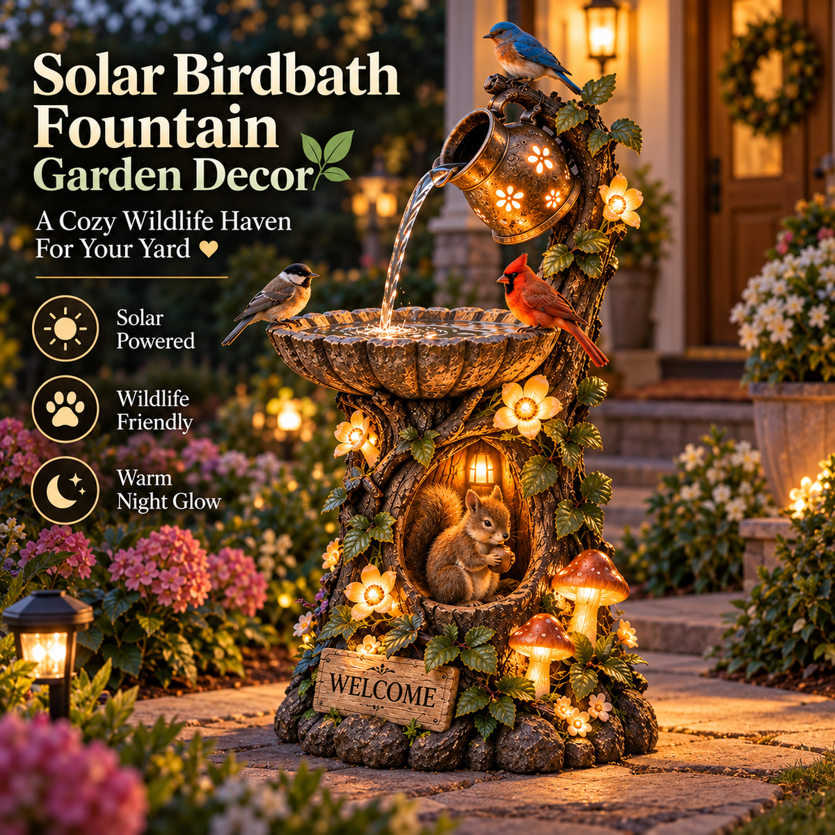 ⏰ Limited Stock 49% OFF - 🐿️ Solar Birdbath Fountain Garden Decor