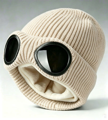 🌬️ Windproof Winter Beanie With Goggles, Warm Knit Hat for Outdoors