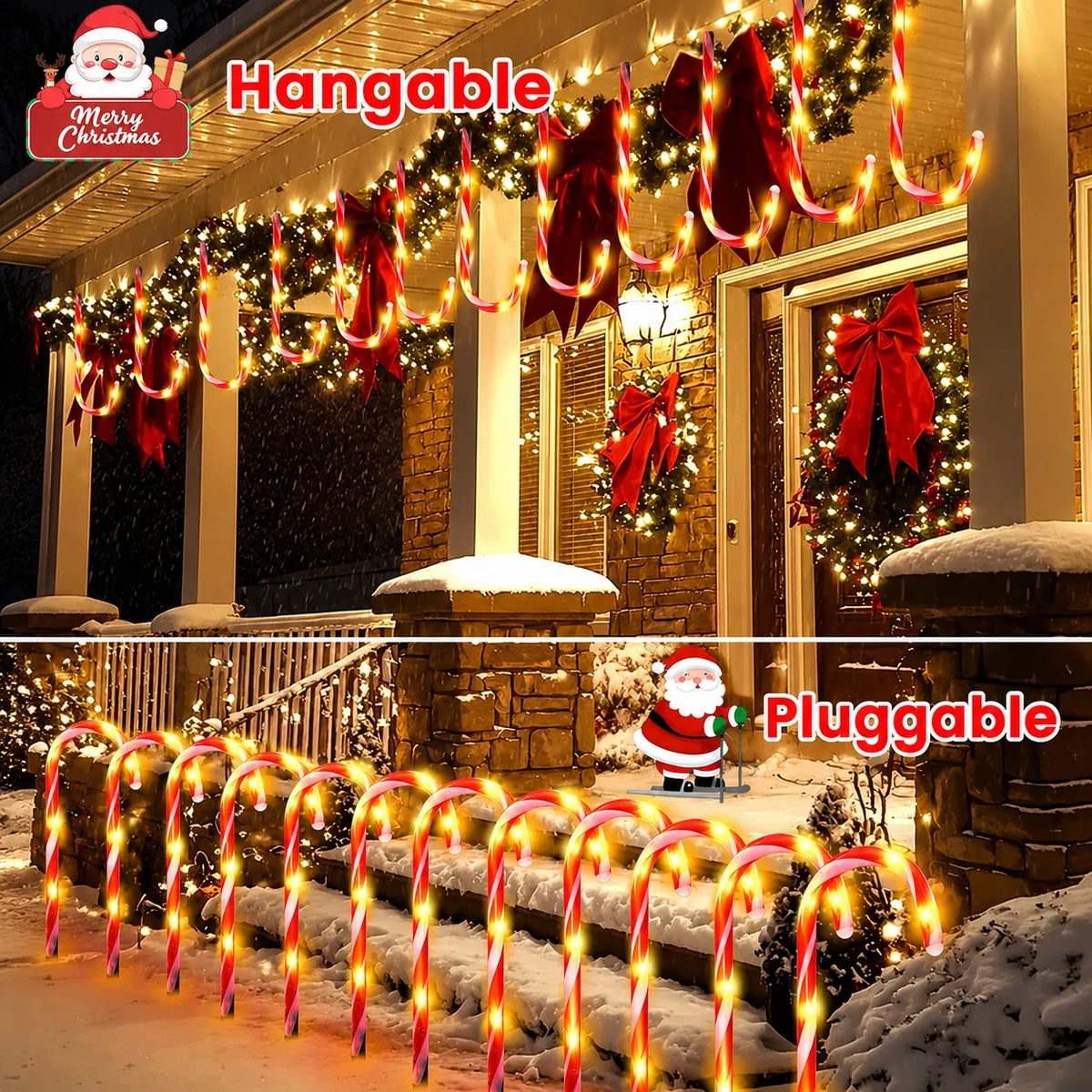 🎄🍭 Solar Candy Cane Garden Lights – 5-Piece Christmas Pathway Glow Set