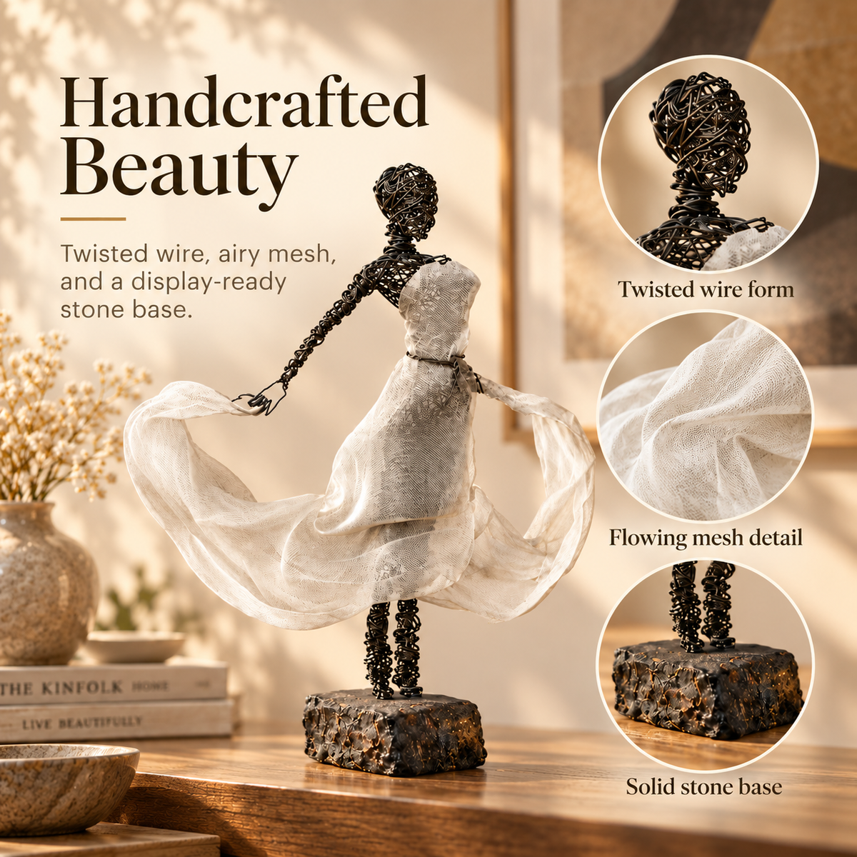 💃Wire Female Ballet Sculpture | Unique Handcrafted Art Ornament, Elegant Decor for Living Room & Art Lovers🎁