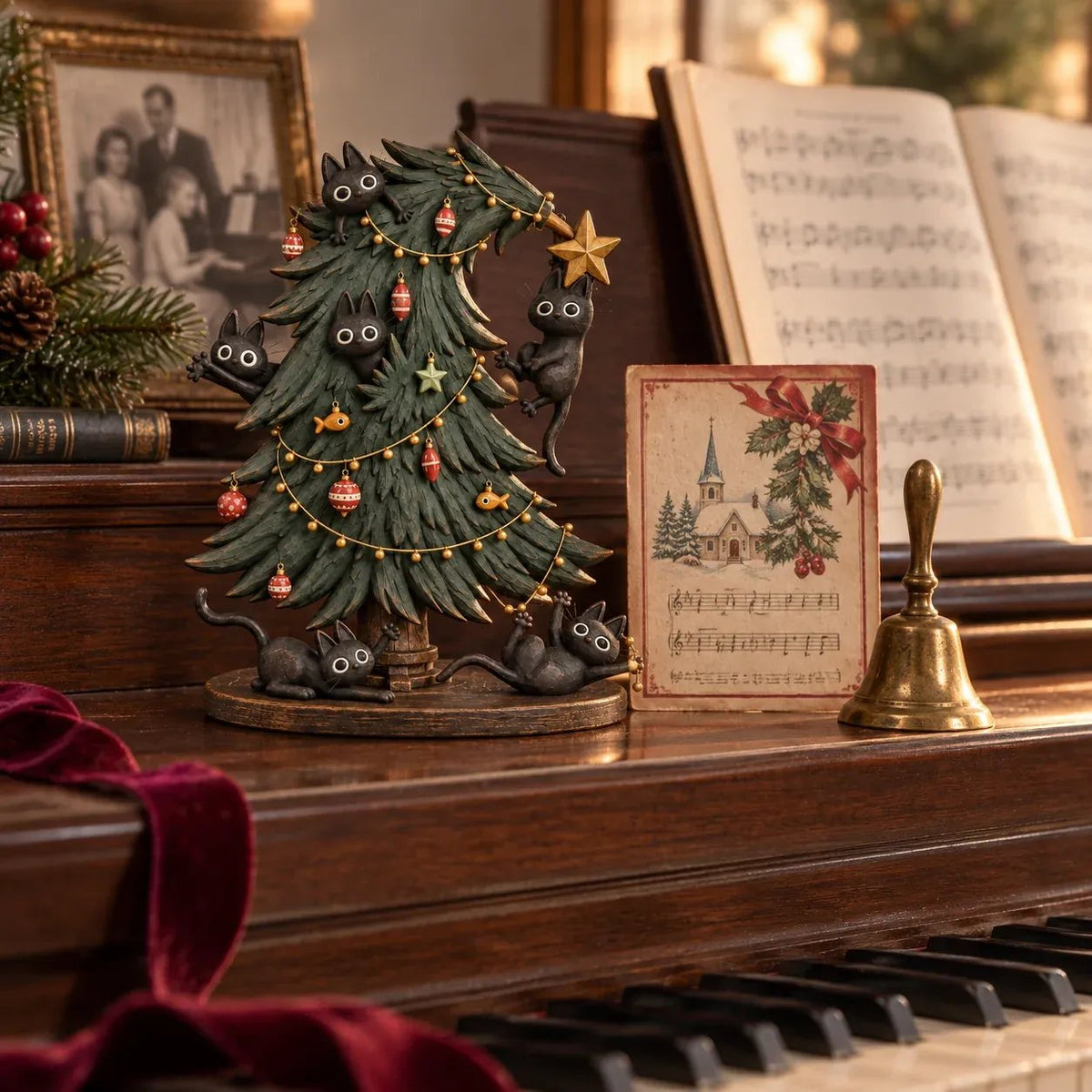 🎄🐱 Cute Black Cat Christmas Tree Decor