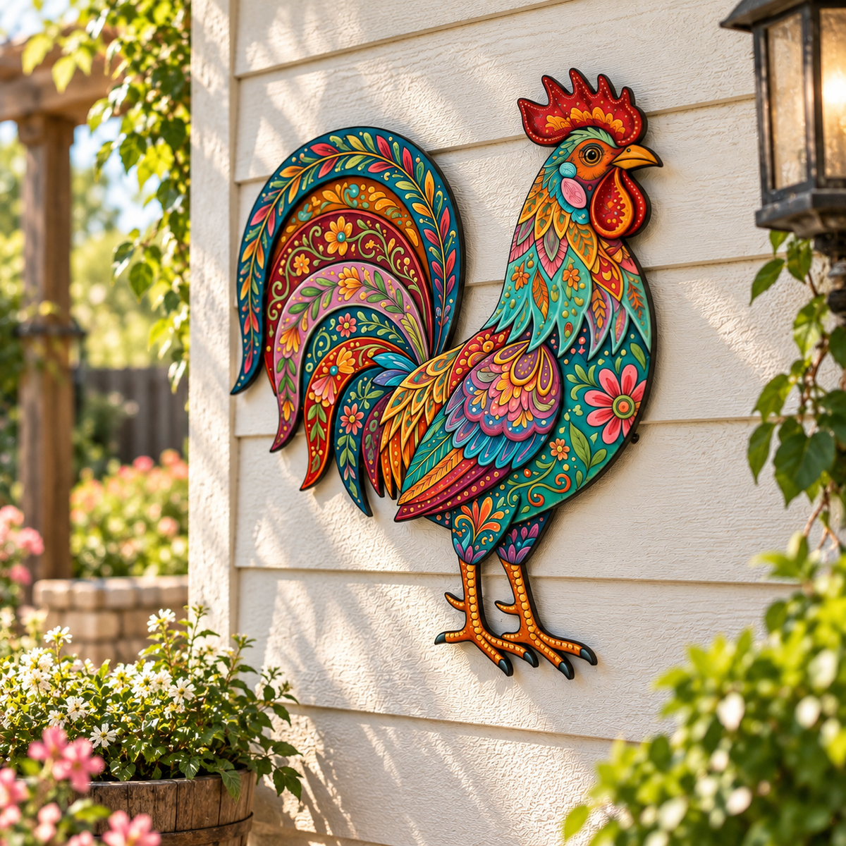 Colorful Rooster Metal Wall Art