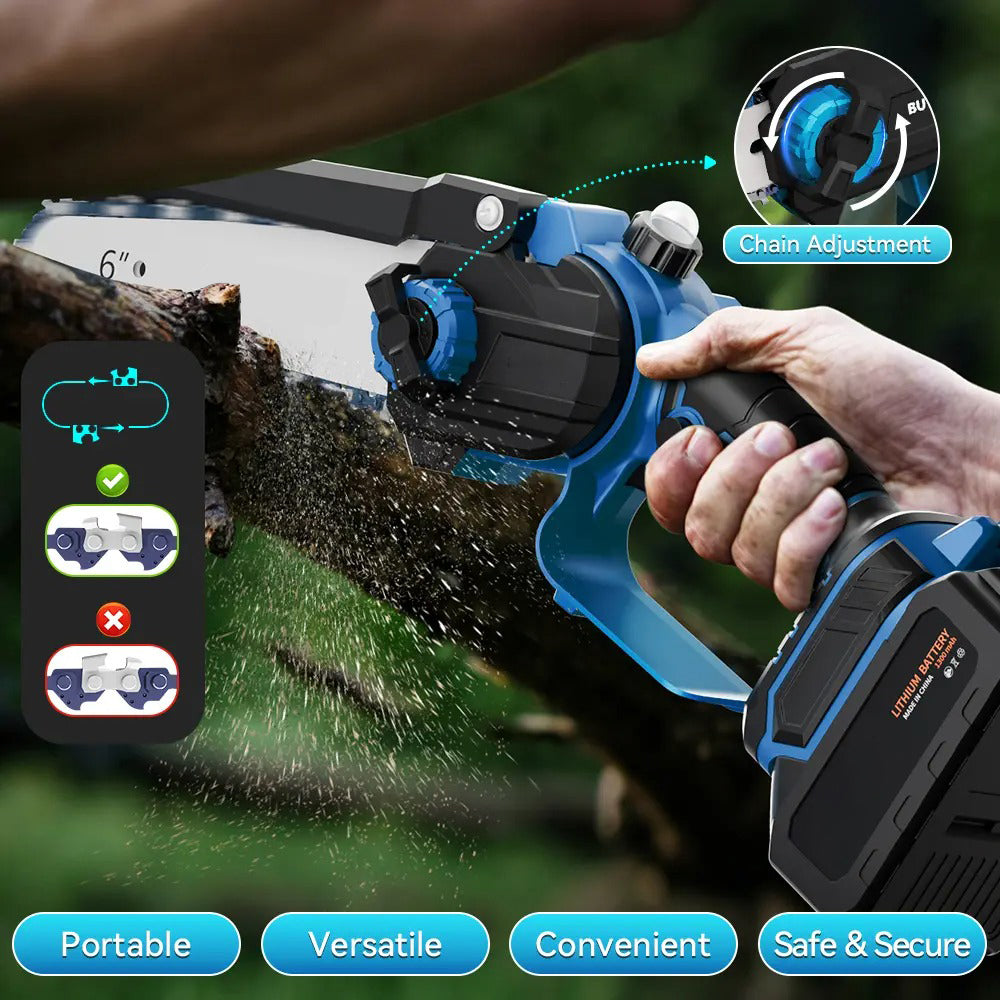 6-Inch Cordless Mini Chainsaw | One-Hand Electric Wood Cutter for Garden & Yard