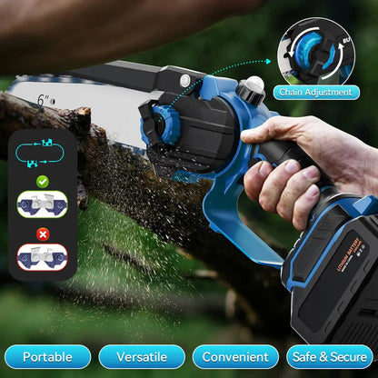 6-Inch Cordless Mini Chainsaw | One-Hand Electric Wood Cutter for Garden & Yard