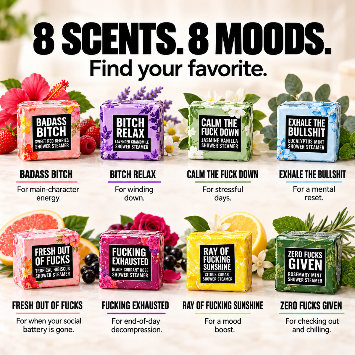 ✨ Bad Day Shower Steamers Gift Set – 8 Scented Self-Care Shower Tablets