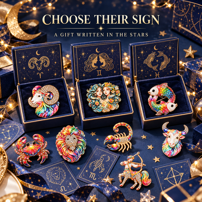 Luxury Zodiac Enamel Brooch – Choose Your Sign