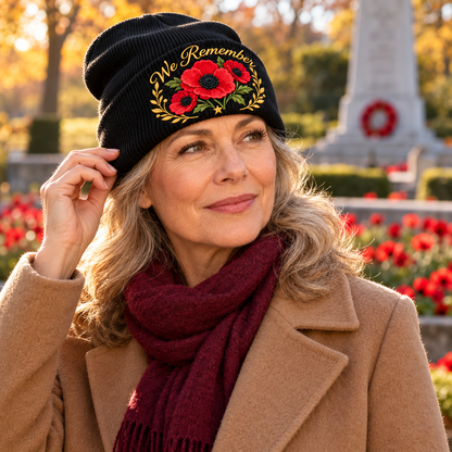"Lest We Forget" Poppy Embroidered Beanie