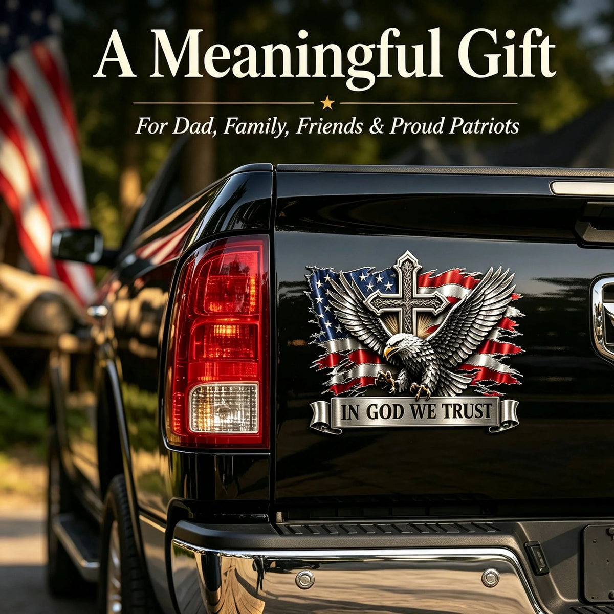 🦅 In God We Trust Bald Eagle Car Emblem | American Flag Faith Badge For Proud Patriots