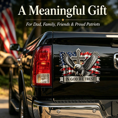 🦅 In God We Trust Bald Eagle Car Emblem | American Flag Faith Badge For Proud Patriots