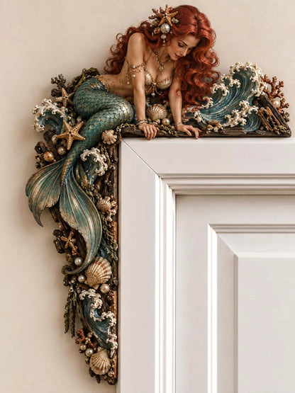 🎁Last Day 60% OFF-🧜‍♀️ 🐚 Beautiful Mermaid Door Corner 🌊 Waves & Seashells Fantasy Wall Decor