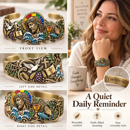 ⭐Faith Inspired Jesus Cuff Bracelet | Antique Brass With Scripture Message